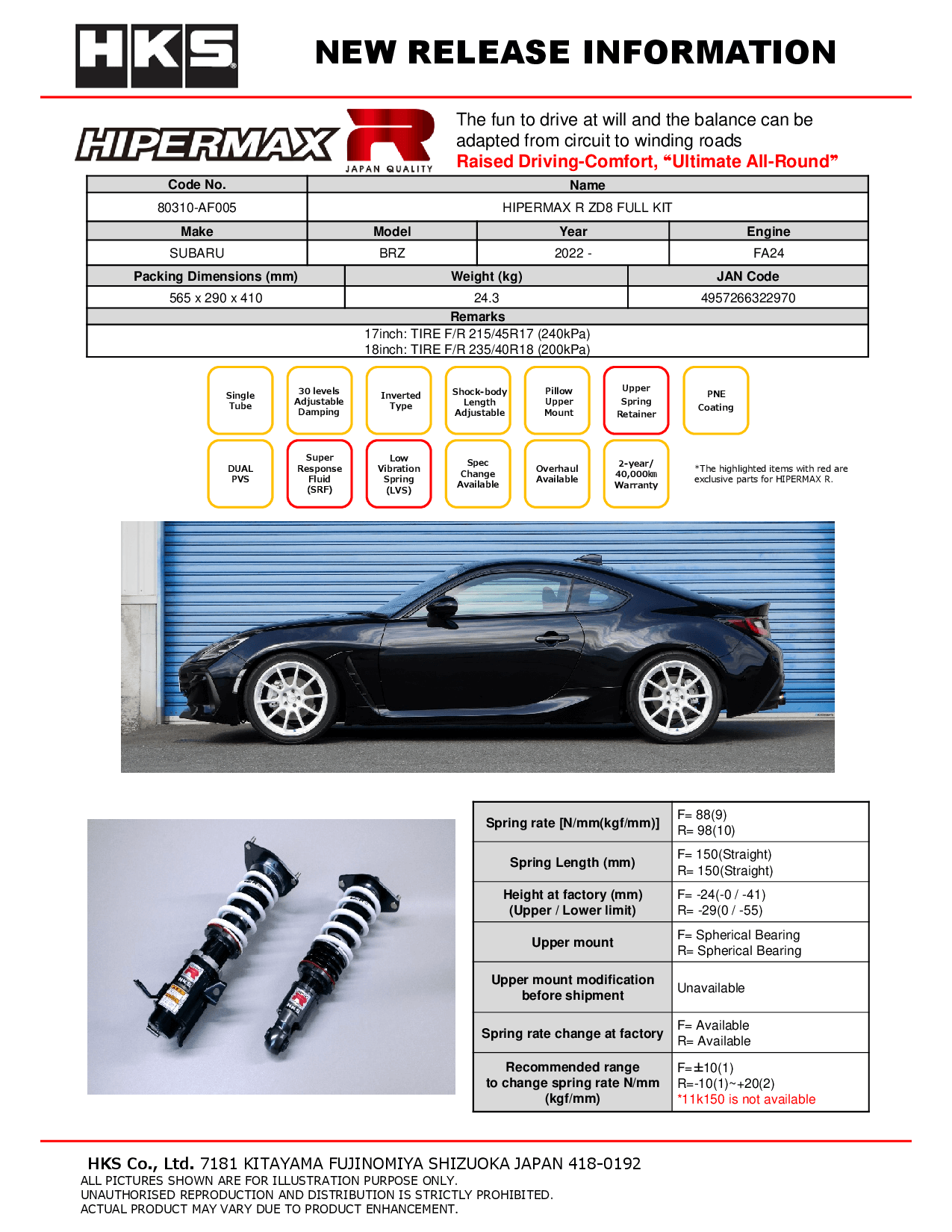 SUBARU BRZ 2022+ - HKS HIPERMAX R COILOVER