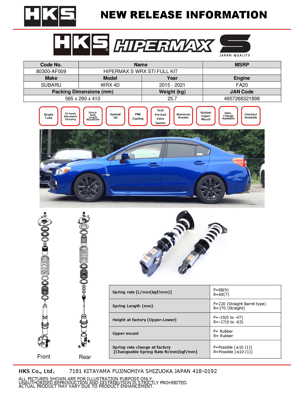 SUBARU WRX/STI 15-21 - HKS HIPERMAX S SERIES